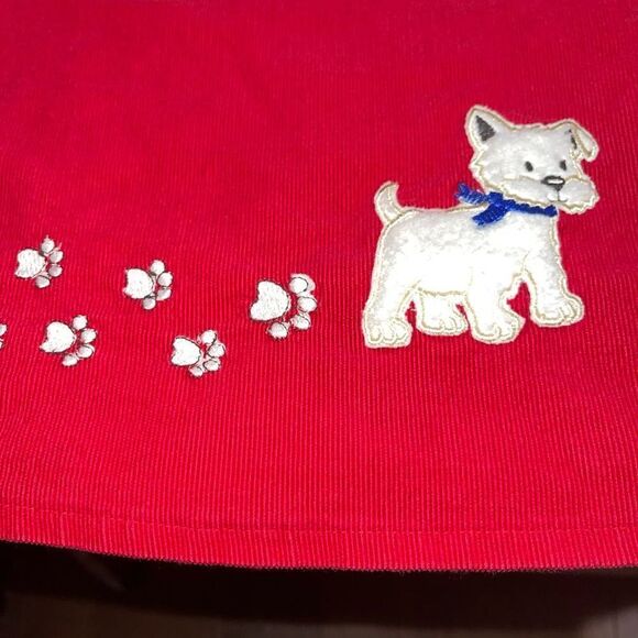 Woolworth's Red Corduroy Jumper Dress w/ Appliqu Dog & Paw Prints‎ - Size 7 - Picture 2 of 6